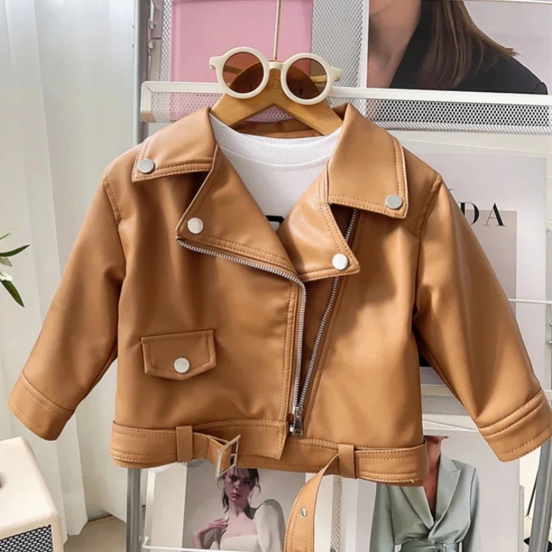 Children Leather Jackets 1-6 Year Spring Autumn Boys and Girls Washed