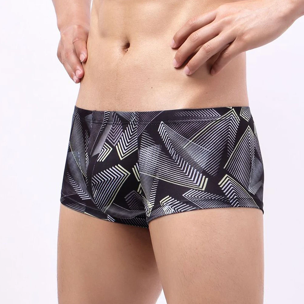 Sexy Men Boxer Printing Briefs Pouch Short Underwear Breathble Swim Trunks Elasticity Silky Underpants Casual Bottom Wear