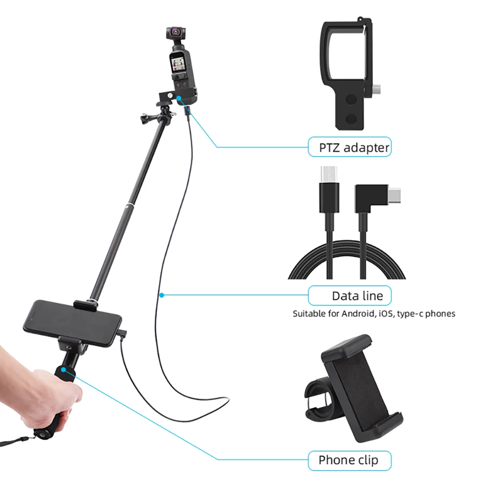 Description Picture 6 of itemSelfie Stick for DJI OSMO Pocket 3 Handheld Gimbal Camera Stabilizer Cable for Osmo Pocket 1/2 Phone Clip Module Extension Pole