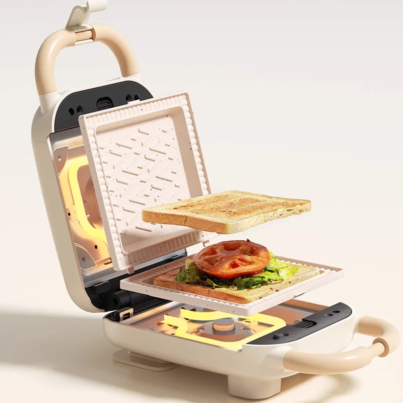 Non-Stick Ceramic Sandwich & Waffle Iron, Compact Breakfast Grill Machine, 2-in-1 Toast Panini Press with Detachable Plates