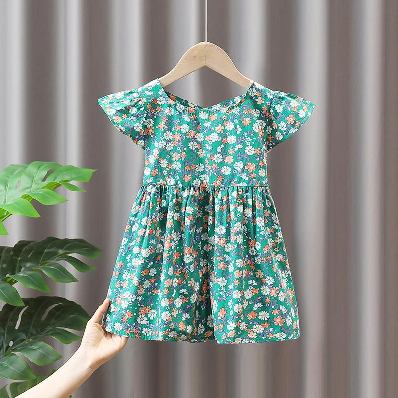 

Toddler children Girls Summer Clothes Frilled Floral Dresses costume for kids Girls Clothing Baby Outer wear Thin Casual Dress