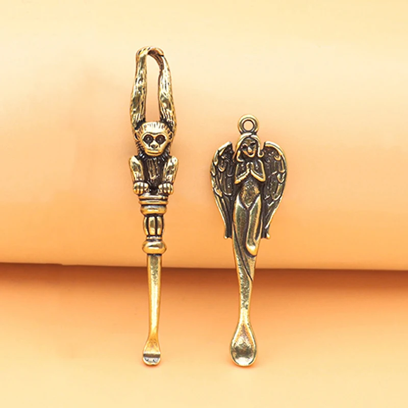 

1PC Retro Brass Ear Spoons Portable Ear Cleaning Tool Ear Pick Ear Wax Removal Curette Cleaner Ear Pick Keychain Pendants