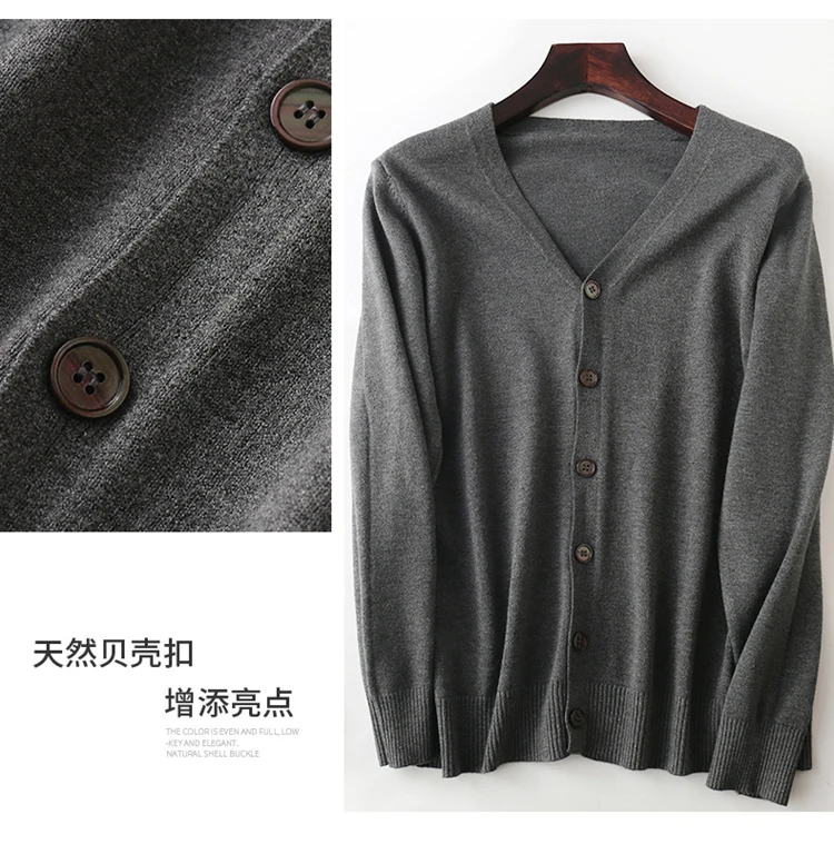 Description Picture 3 of itemCashmere Cotton Blend Cardigan Men Sweater 2023 Spring Autumn Streetwear Casual V-Neck Single Breasted Knitted Cardigans Jacket
