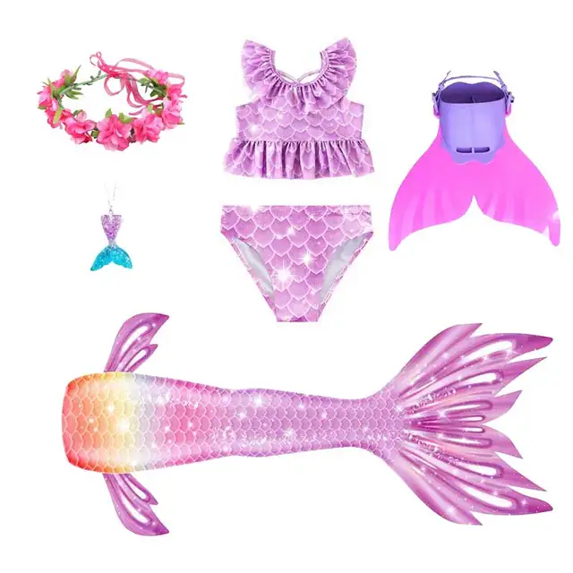 Costume Da Sirena Per Bambine - Coda Di Pesce Con Bikino Per Estate E Cosplay