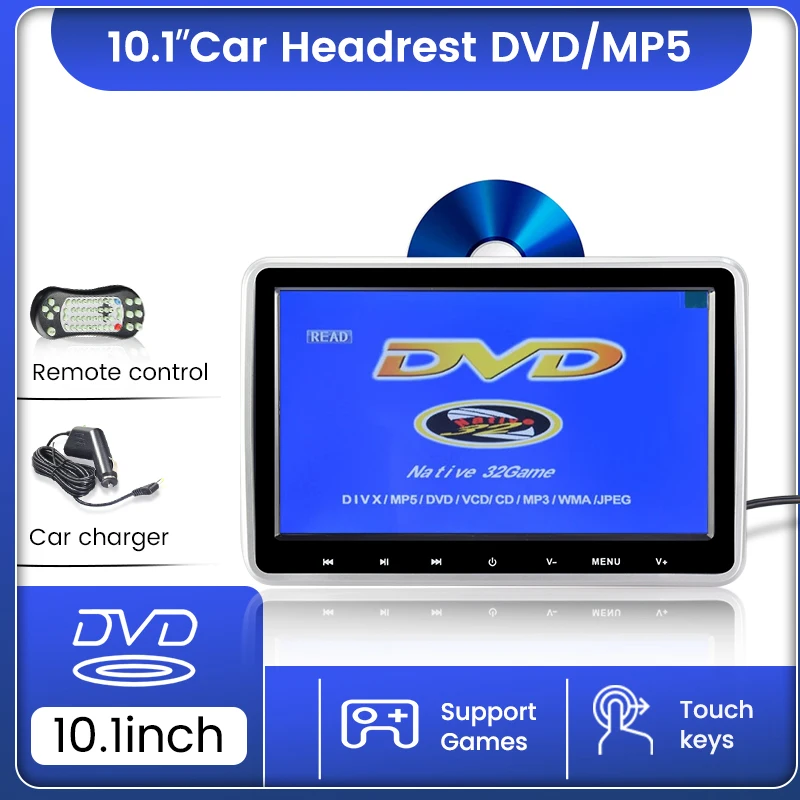 지지대 게임용 자동차 헤드레스트 모니터, USB SD HDMI 헤드폰 FM CD VCD MP5 DVD 태블릿 비디오 플레이어, 1024*600 HD 터치 단추, 10.1 인치
