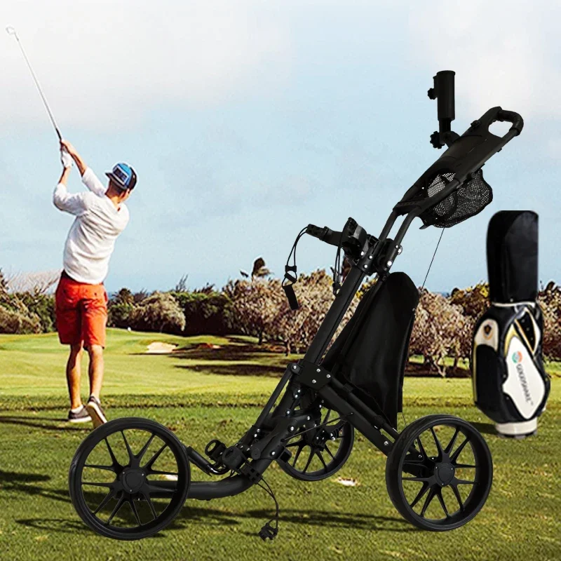Hot Sale Golf Trolley 3 Wheels Aluminum Folding Height Adjustable, Waterproof Bag with Umbrella Stand