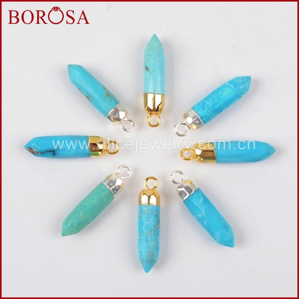 

Wholesale Gold Plated Natural Turquoise Spike Shape Faceted Charm Pendant Beads for Necklace/Earrings Making G1370