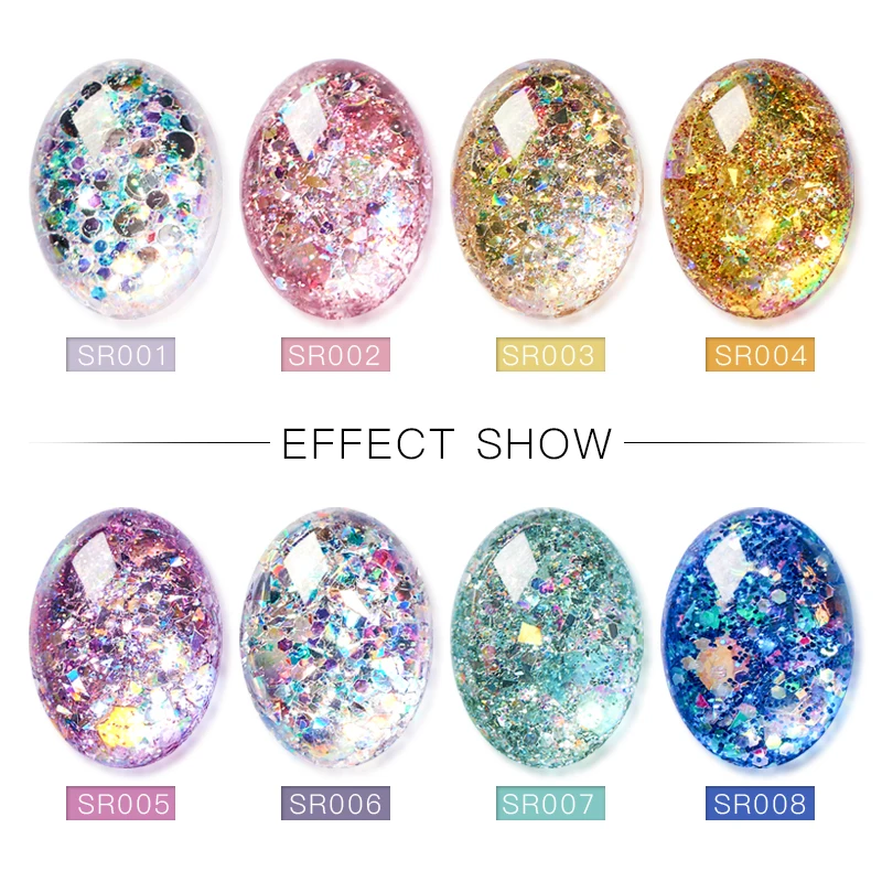 Mtssii 3D Mixed Hexagon 8 Color Nail Dust Sets Holo Glitter Sequins Flakes Manicure Decoration Nail Art Tips
