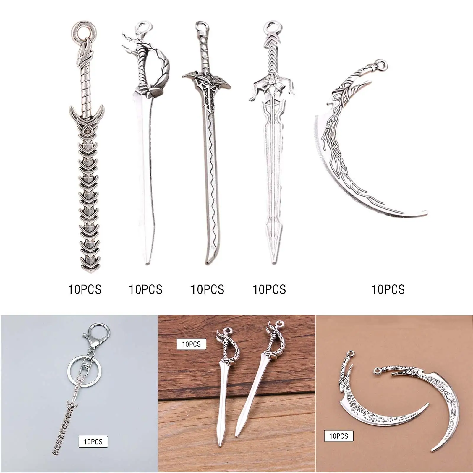 

10 Pieces Bookmark Charms Supplies DIY Crafts Antique Metal Sword Pendants for Necklace Jewelry Making Bracelet Women Men Gifts