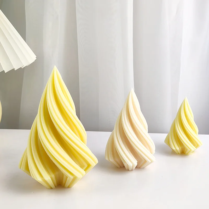 

New Rotating Conical Candle Mold DIY Christmas Tree Geometric Striped Candle Gypsum Making Silicone Mold Home Decor Gifts