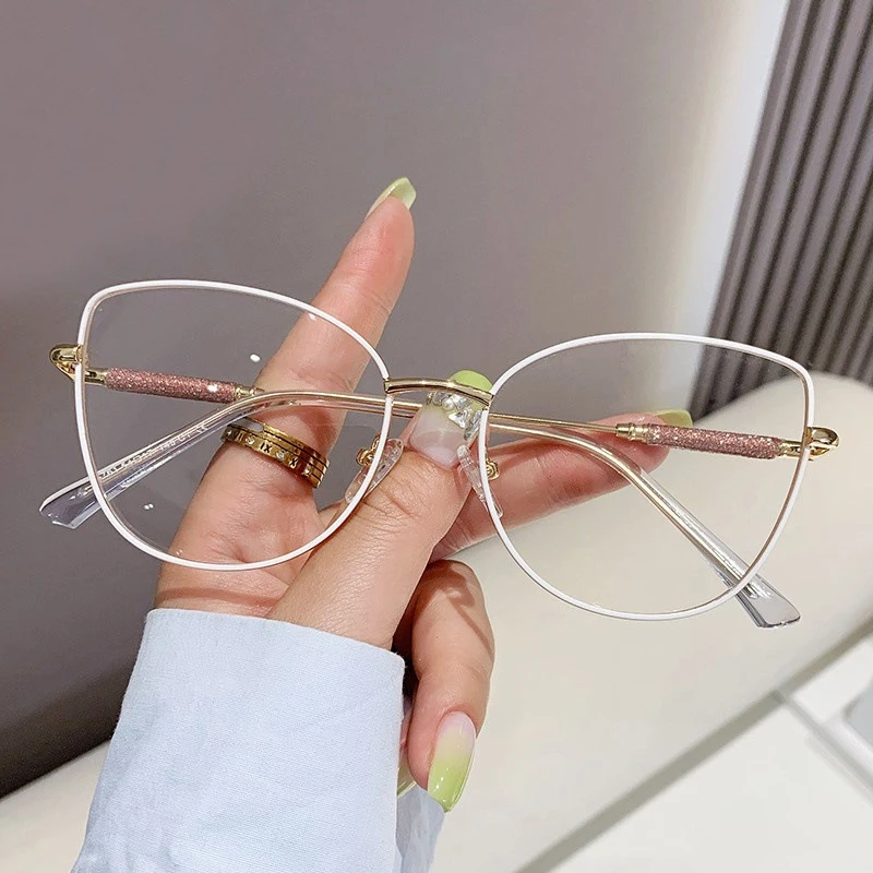 New Cat Eye Metal Eyeglasses Frame Computer Goggles Fashion Women's Anti Blue Light Glasses Support Customized Optical Glasses