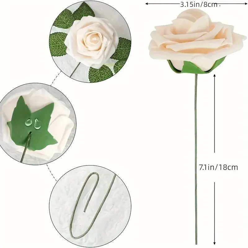 Fiori artificiali 25 pezzi di aspetto reale arancione bruciato ombre colori schiuma rose finte con steli per bouquet da sposa fai da te scarpe da sposa  15