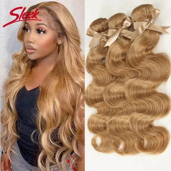 Sleek Honey Blonde 27 Colored Hair Brazilian Body Wave Natural Remy Hair Bundles 8 To 26 Inches Sold By 1/3/4 Hair Extension 1