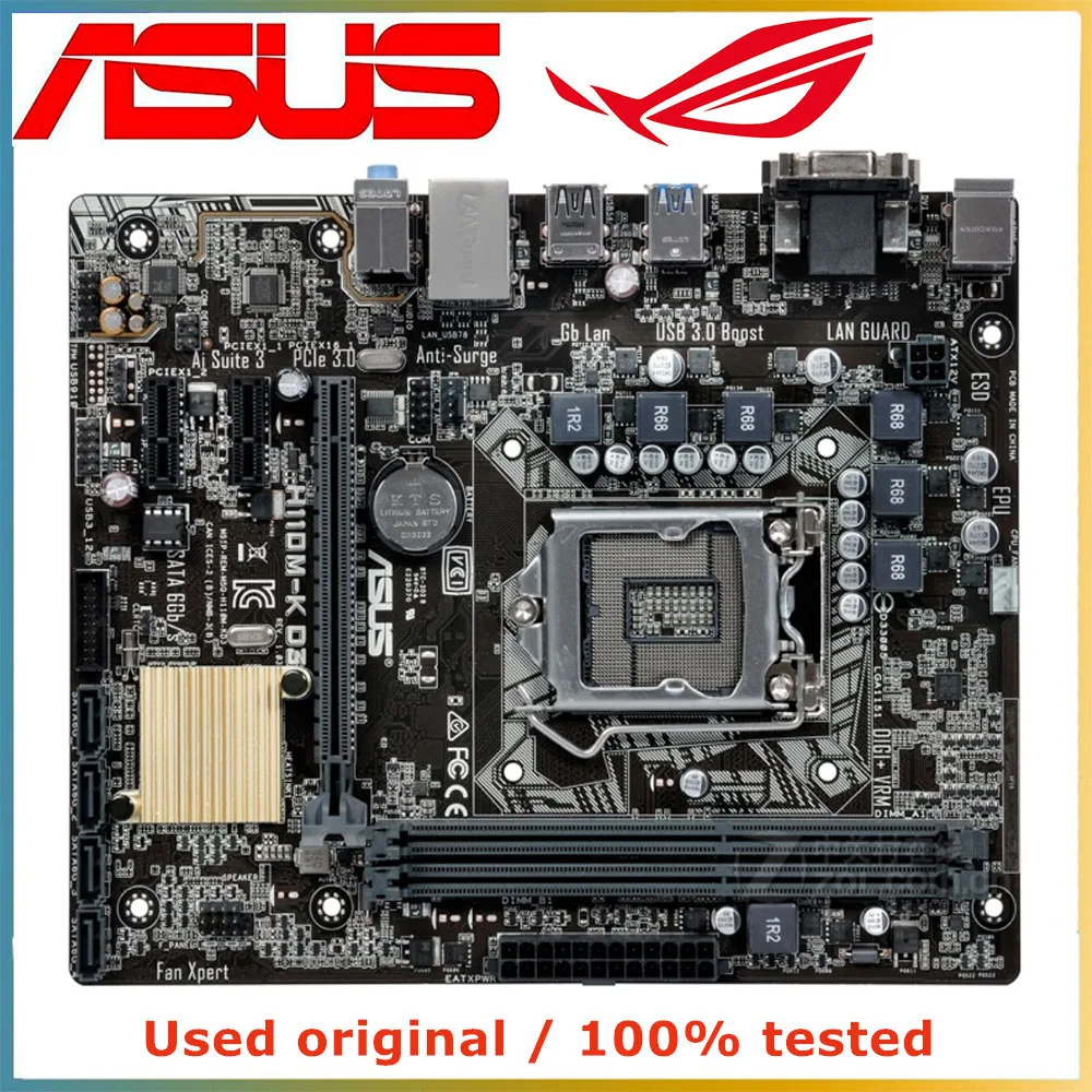 

Для ASUS H110M-K D3 материнская плата для компьютера LGA 1151 DDR3 16G для Intel H110 десктопная материнская плата SATA III PCI-E 3,0 X16