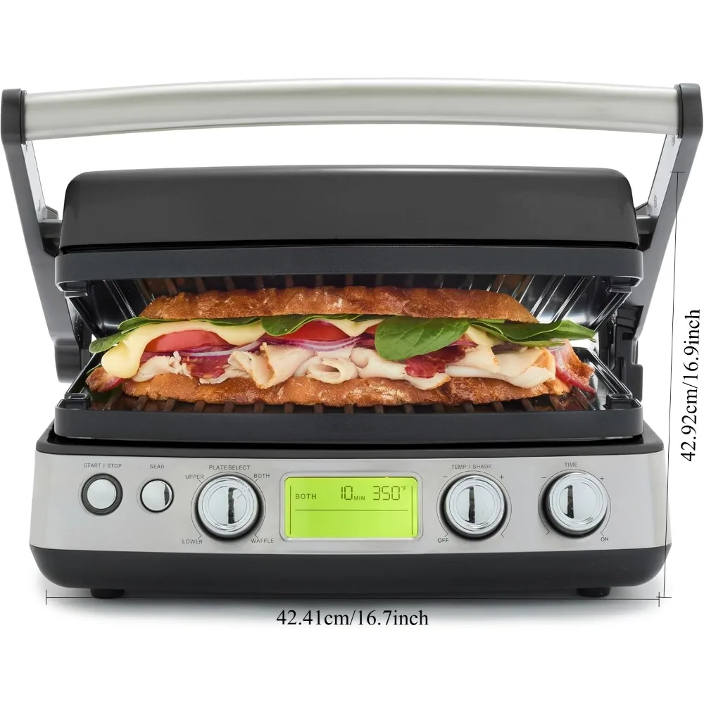 Versatile contact grill and skillet,non-stick aluminum,grill and waffle plate,adjustable shading and shearing, press/flat, black 3