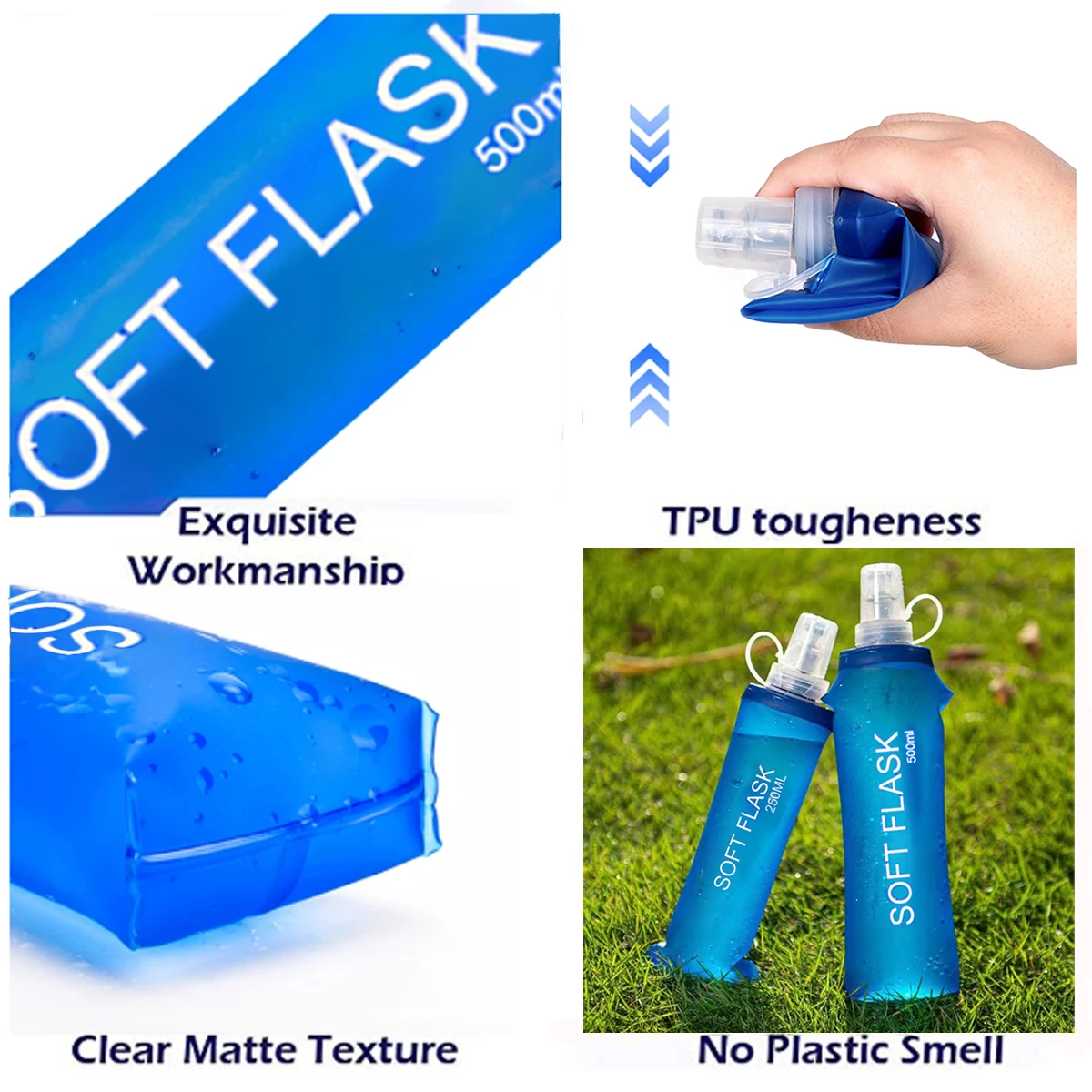 250ml 500ml Water Bottle TPU Folding Soft Flask Sport Water Bag Collapsible Bottle Running Camping Hiking Cycling