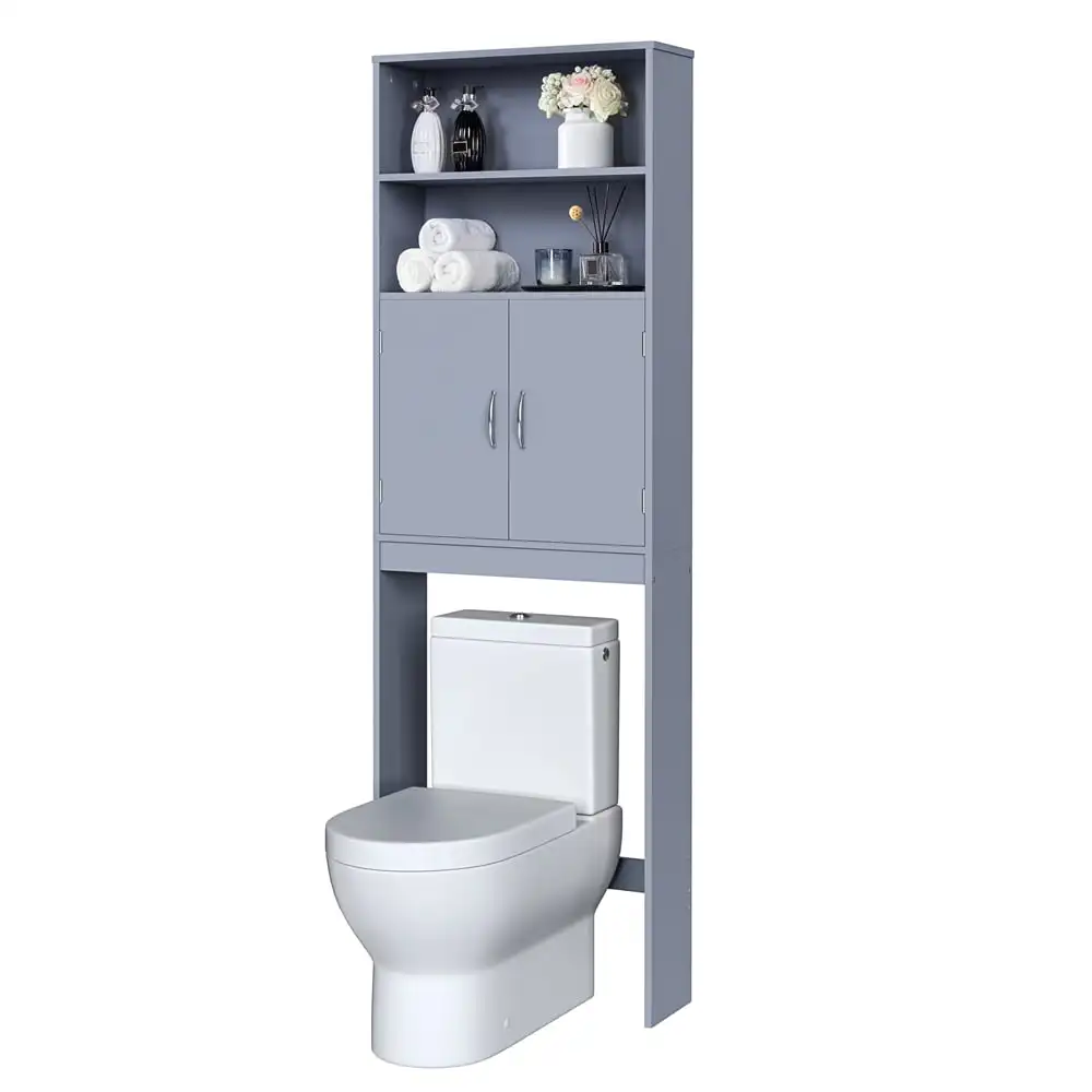 

Wooden Over Toilet Storage Cabinet with Shelves for Bathroom, Gray
