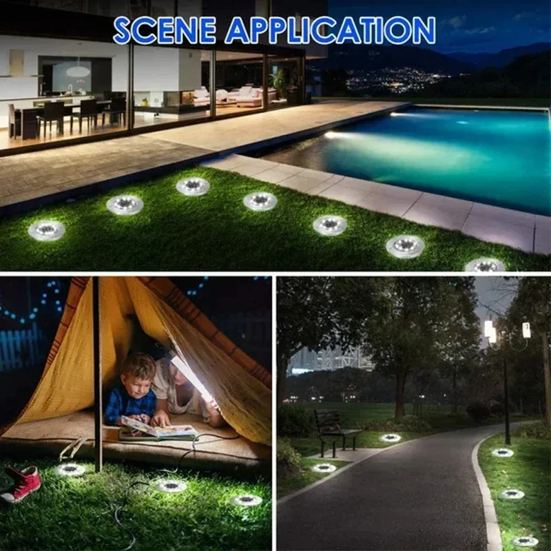 8/20LED Outdoor Solar Power Disk Light Outdoor Garden Courtyard Underground Waterproof Decoration Buried Spotlight