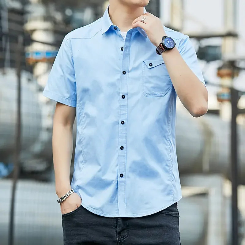 

Clothes Black Men's Shirt and Blouse Plain Cargo Male Top with Pocket Fashion 2024 Free Shipping Sleeves High Quality Slim Fit I