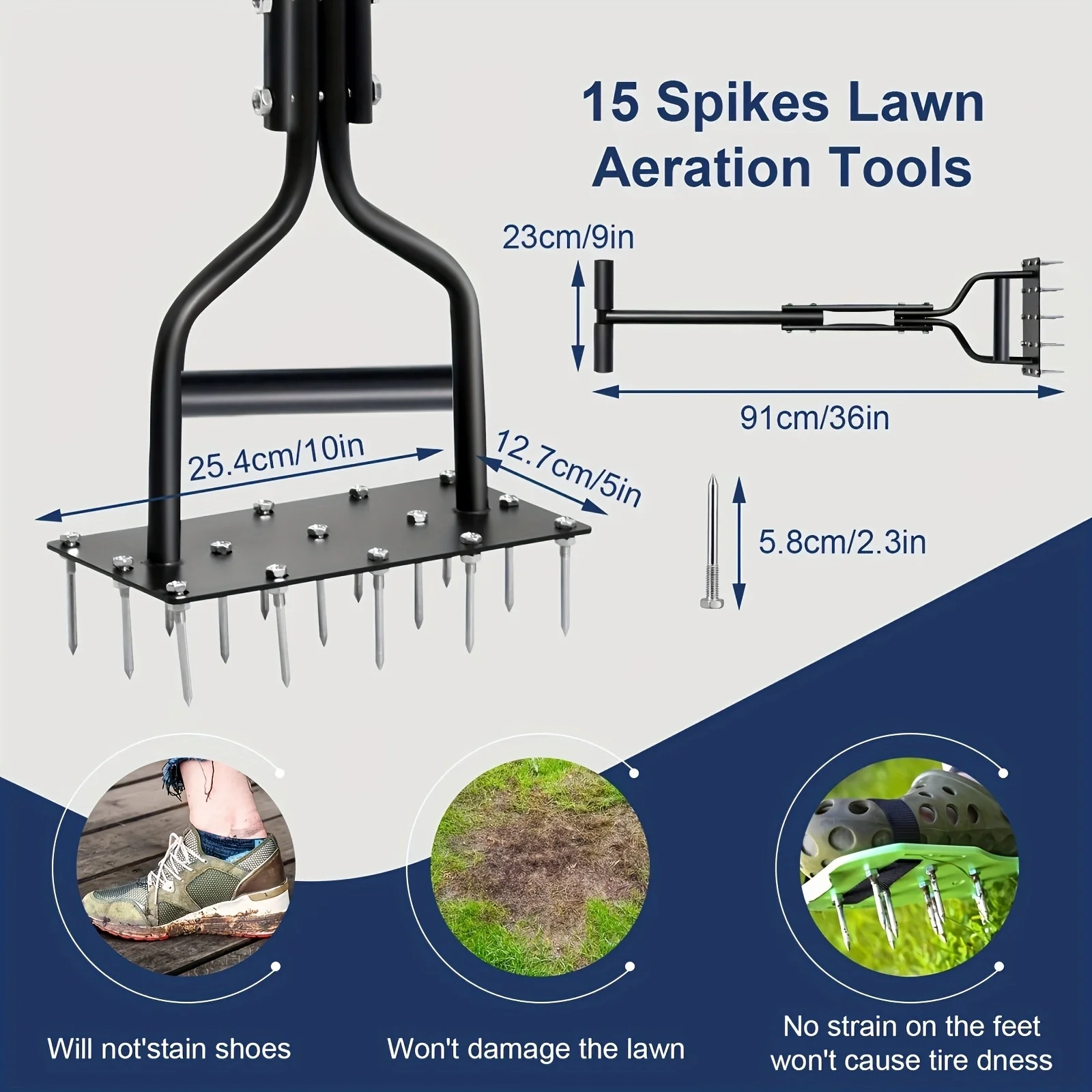 Lawn Aerator Spike Manual Tool with 15 Tine Spikes Manual Dethatching Soil Aerating Lawn for Yard Care and Lawns Loosening