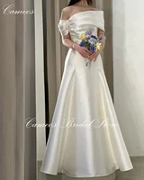 SONDR Korea Off-Shoulder Simple Wedding Dress A-Line Satin Custom Made Formal Bride Dress 웨딩드레스 Customized Wedding Gown Bridal 1
