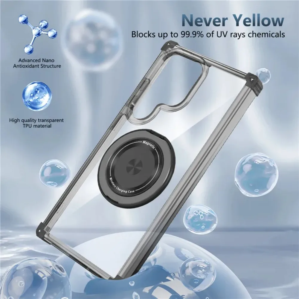 Premium 360° Rotating Magnetic Ring Case - Shockproof Clear Protector Cover