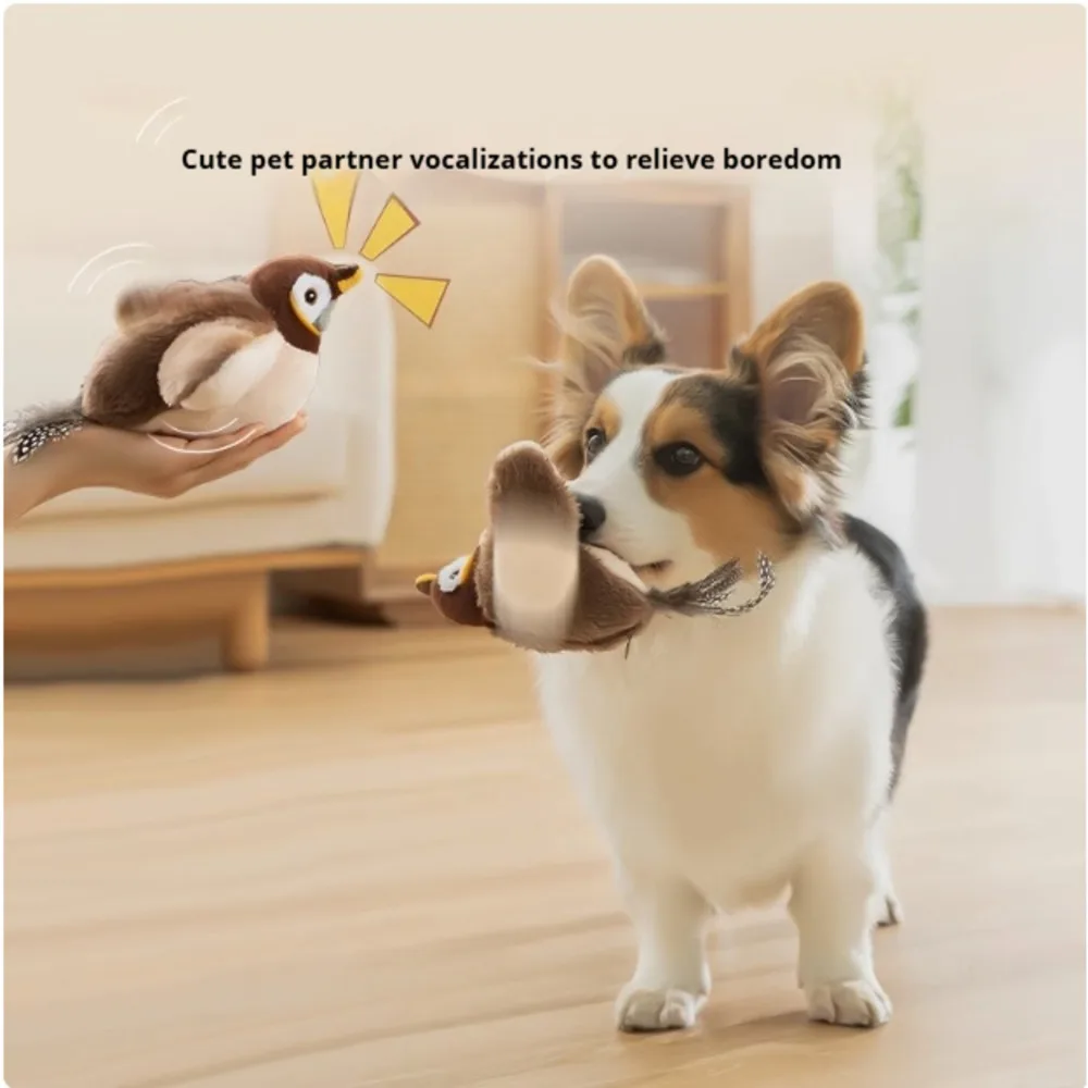 New Interactive Dog Toys Catnip Electric Pat Bird (with Catnip) Dog Cats Touch-Activated Squeaky Plush Toy Pet USB Rechargeable 2