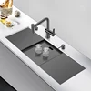 Single Large Size Nanometer Black Three Cover Hidden Kitchen Sink 4mm Thickness Handmade Sinks With Drain Plate Sinks 1