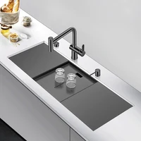 Single Large Size Nanometer Black Three Cover Hidden Kitchen Sink 4mm Thickness Handmade Sinks With Drain Plate Sinks 1