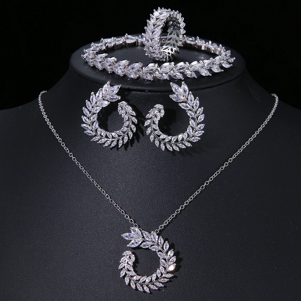 Silver Plated Blue Square AD CZ Studded Leaf Pendant Set With Earrings and Maangtika
