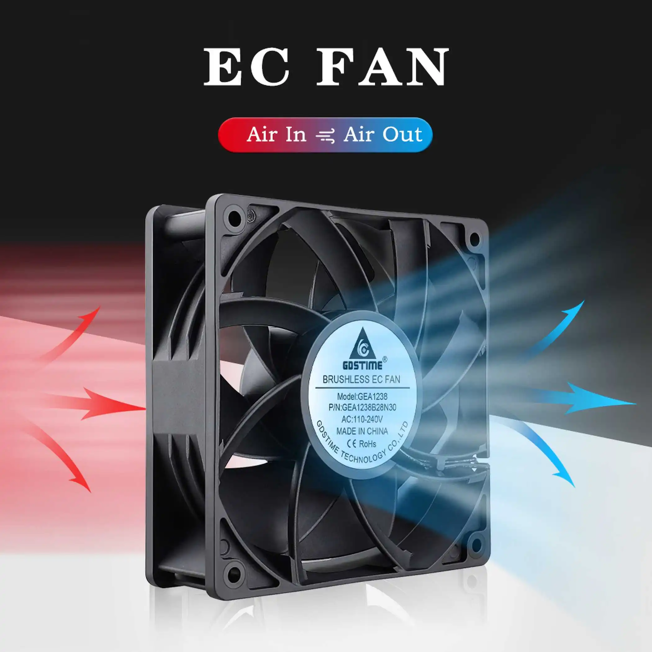 Gdstime-ventilador sem Escova da Caixa do Computador do ce Refrigerador do Processador 110v ca 120v 220v 230v 240v 6025 8025 9225 12038 60 mm 80 mm 90 mm Bola 120 mm - Imagem 3