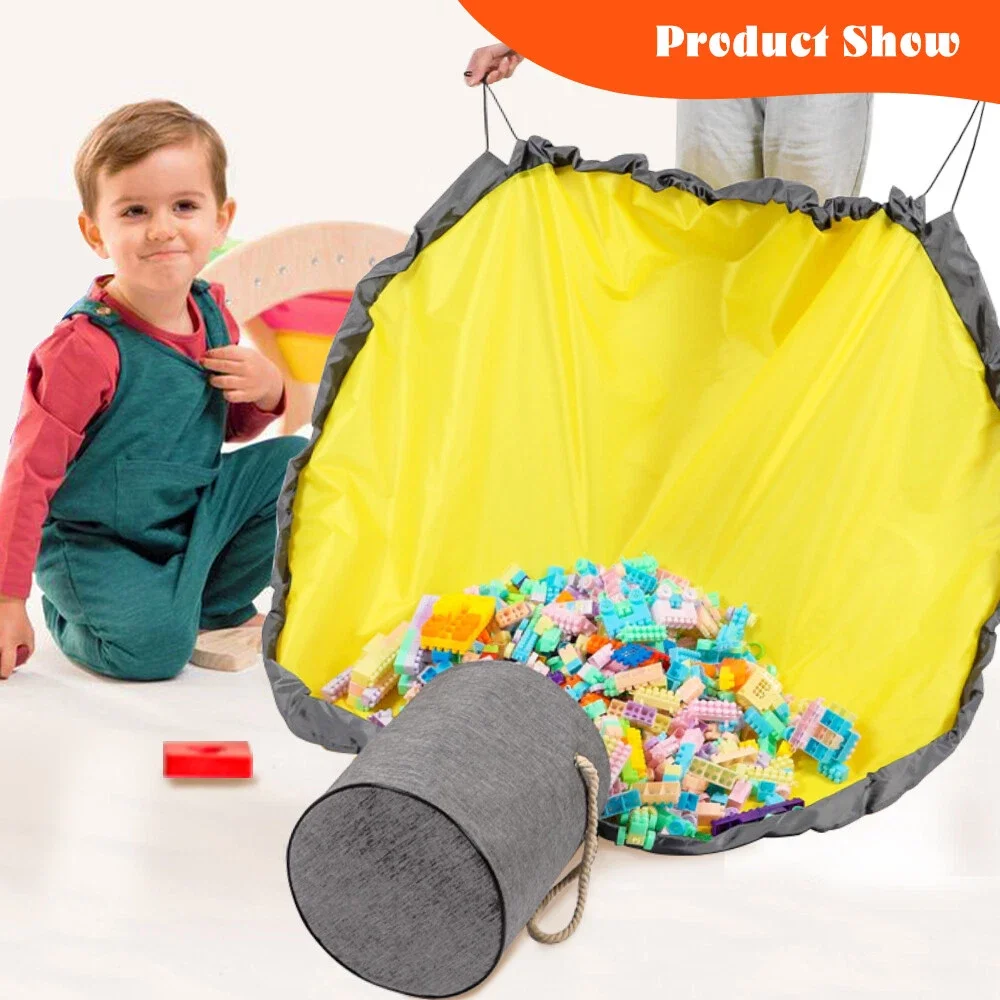 Kids Play Mat Toy Large Capacity Organizer Foldable Storage Bag for Building Blocks Dolls Carry Handle Childrens Room Decor