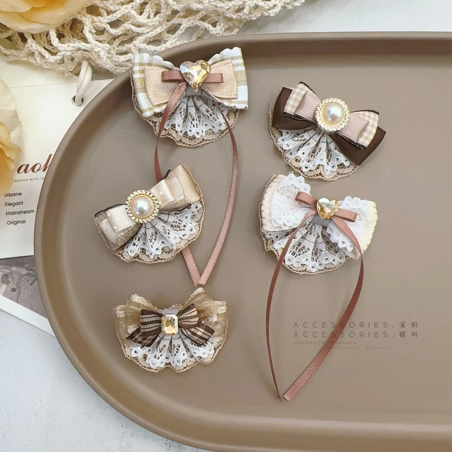 Women's Light Brown Bow Hair Clips - Cute Kawaii Sweet Fashion Accessories, Trendy Edge Clips, Versatile Gift