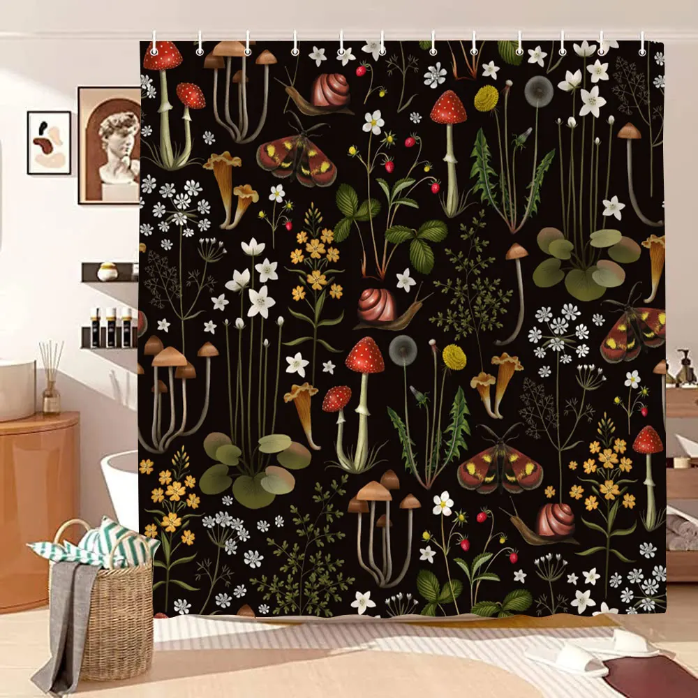 EOBTAIN Mushroom Shower Curtain - Boho Retro Design, Waterproof 69x70 Inch With 12 Hooks - View #8
