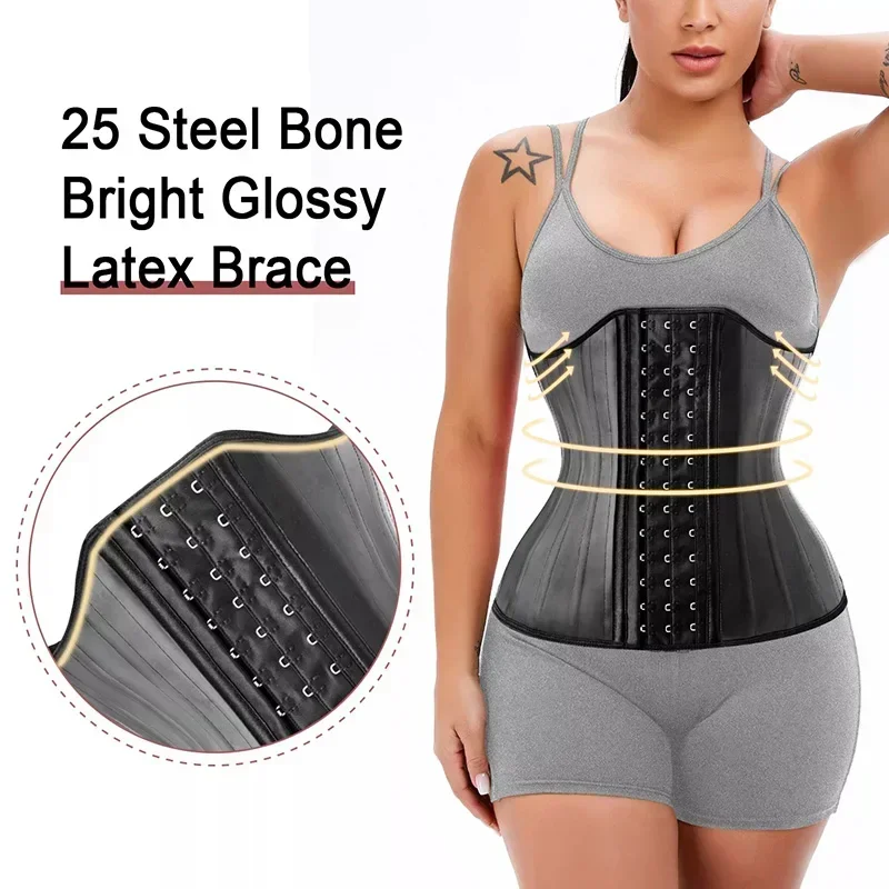 Latex Waist Corsets Shapewear Women Waist Trainer Body Shaper 25 Steel Bone  Belly Slimming Sheath Fajas Modeling Strap