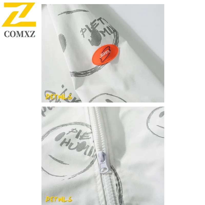 EiAO windbreaker Smile Print Men Women Trendy Loose Fit Casual Coat Waterproof Windproof Streetwear for Hiking Camping Outdoor