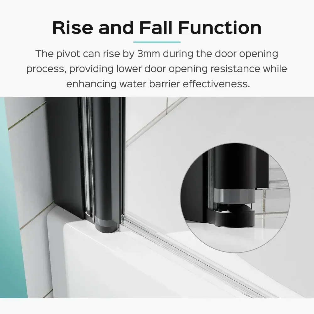 34" W x 58" H Frameless Folding Pivot Bathtub Door, 1/4" (6mm) Thick SGCC Clear Tempered Glass Door, Bathroom Pivot Bifold 3