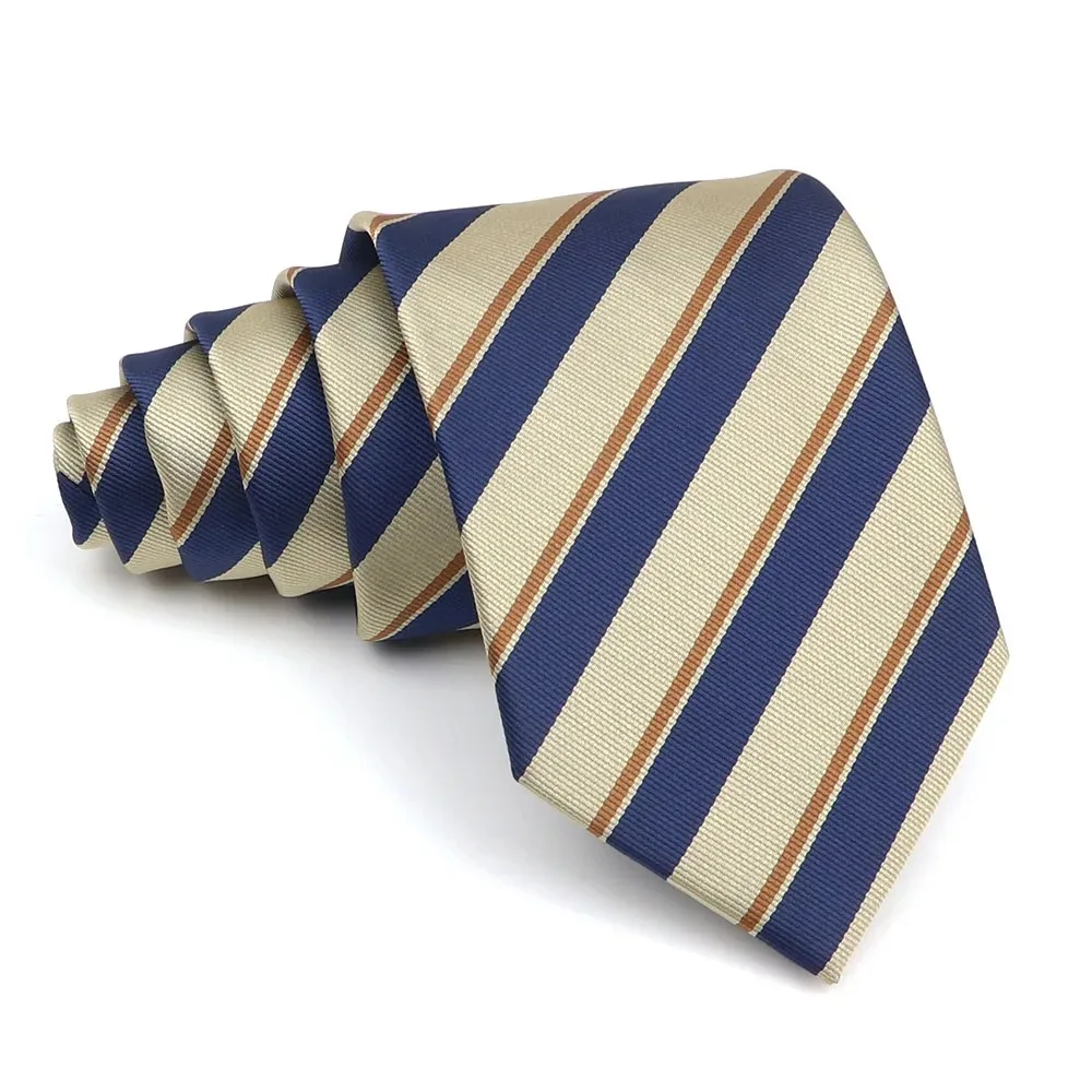 Men's Polyester 8cm Ties Vintage Navy Blue Striped Paisley Pattern Jacquard Weave Necktie Business Wedding Party Accessory Gift
