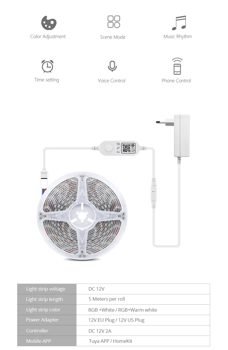 Homekit Tuya Smart Life Led Strip Light 5m Flexible Lamp Tape Rgbw/ww Wifi Smart Home Work With