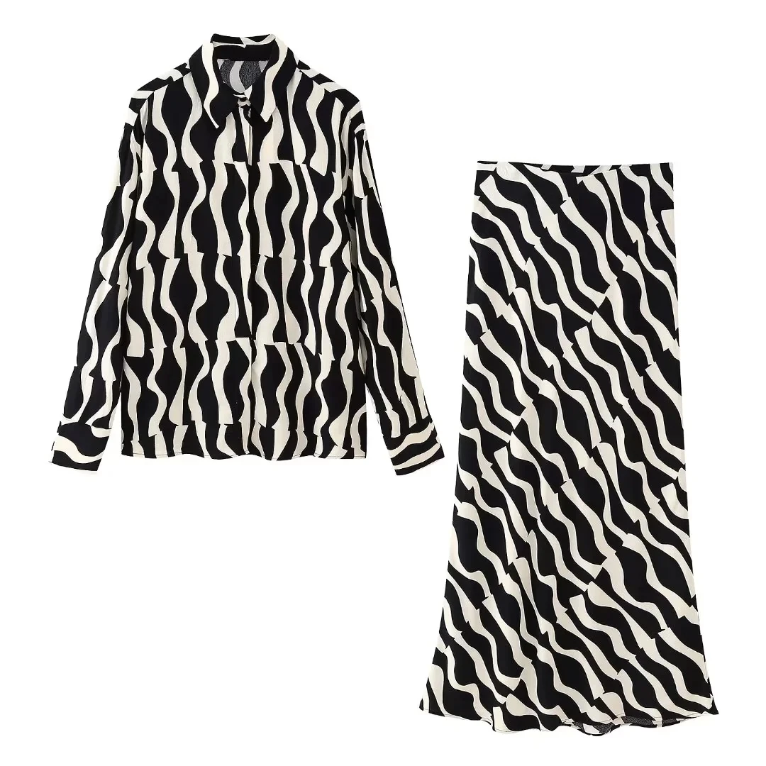 

TRAF Women's Printed Midi Skirts Sets Shirt Fashion High-Waist New Skirt Woman Elastic Waistband Long Skirts Female Maxi Skirt
