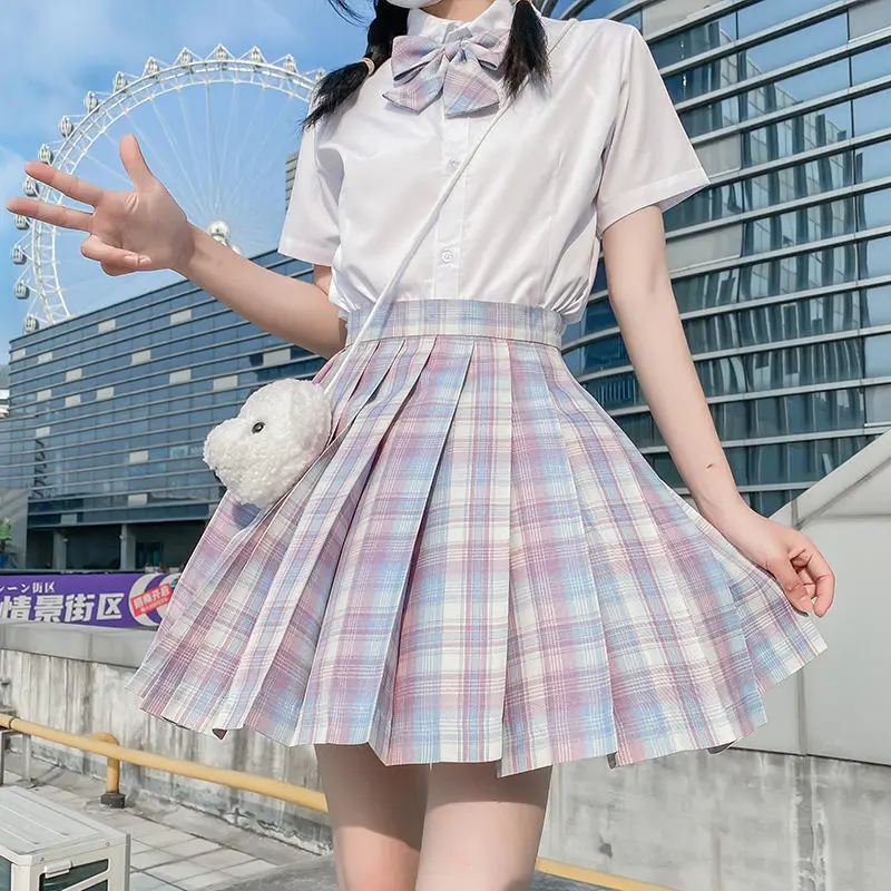 Women Casual Plaid Skirt High Waist Pleated A-line Uniform Skirt Inner Shorts For female mini skirts