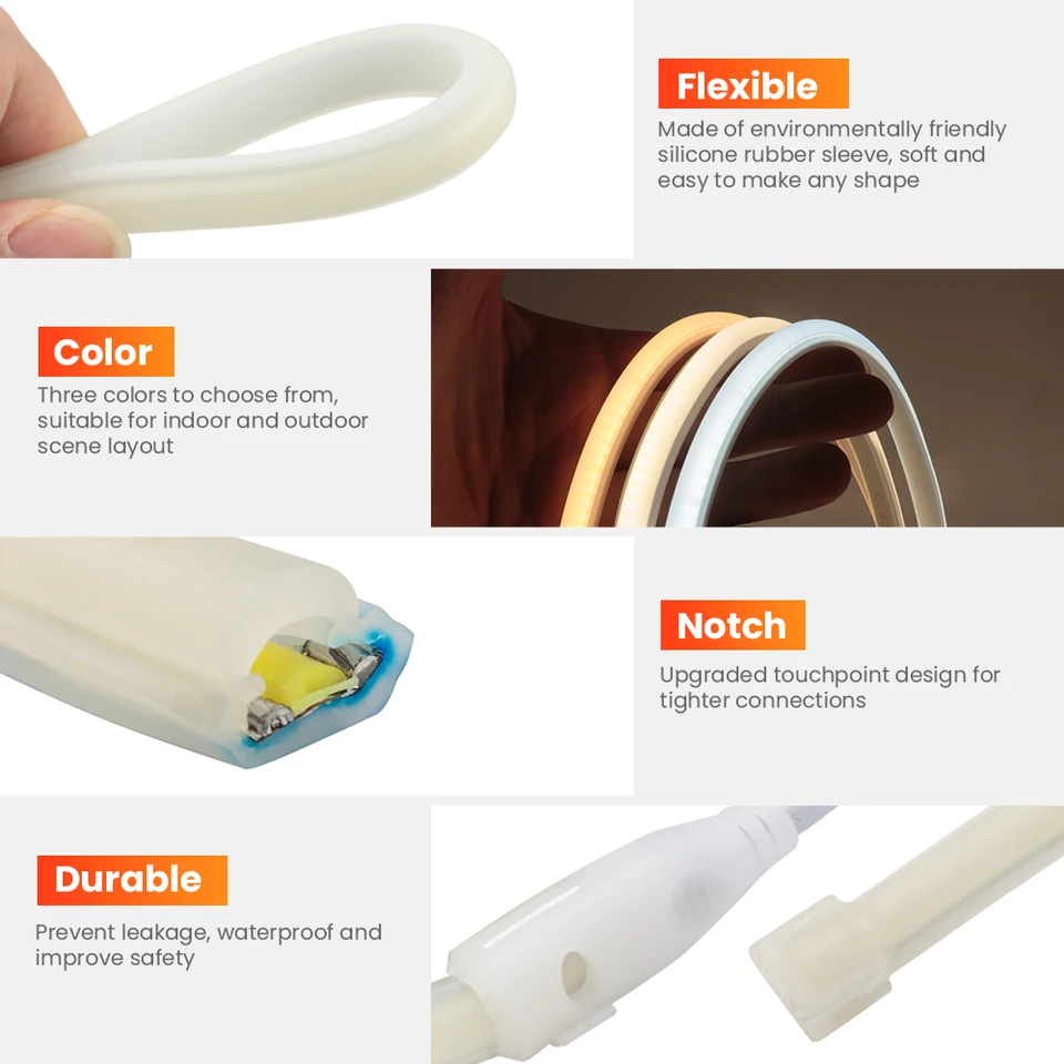 Striscia LED COB Al Neon 220V - 288 LED/Metro, Tagliabile Ogni 50cm | Bianco Naturale 4000-4500K - Foto 4