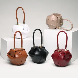 

High grade leather women's bag small design handbag European and American fashion retro Wonton dumplings women's bag satchel