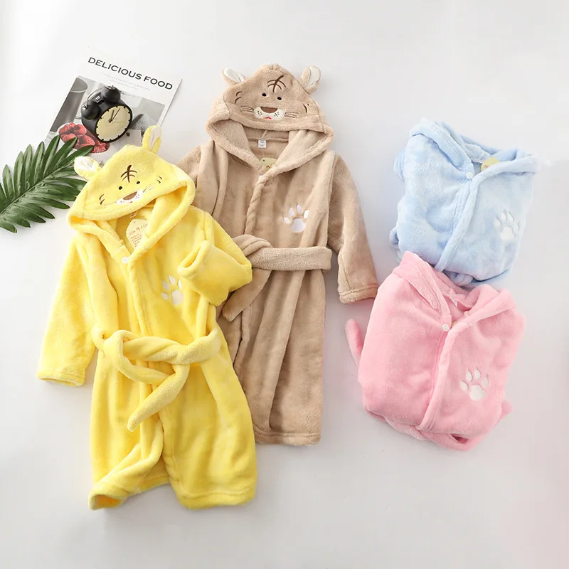 Kids Colar Fleece Panda Hooded Bathrobe Children's Dressing Gown Bath Robe Cartoon Animal Sleepwear For Girls Boys Pyjamas 2-12Y