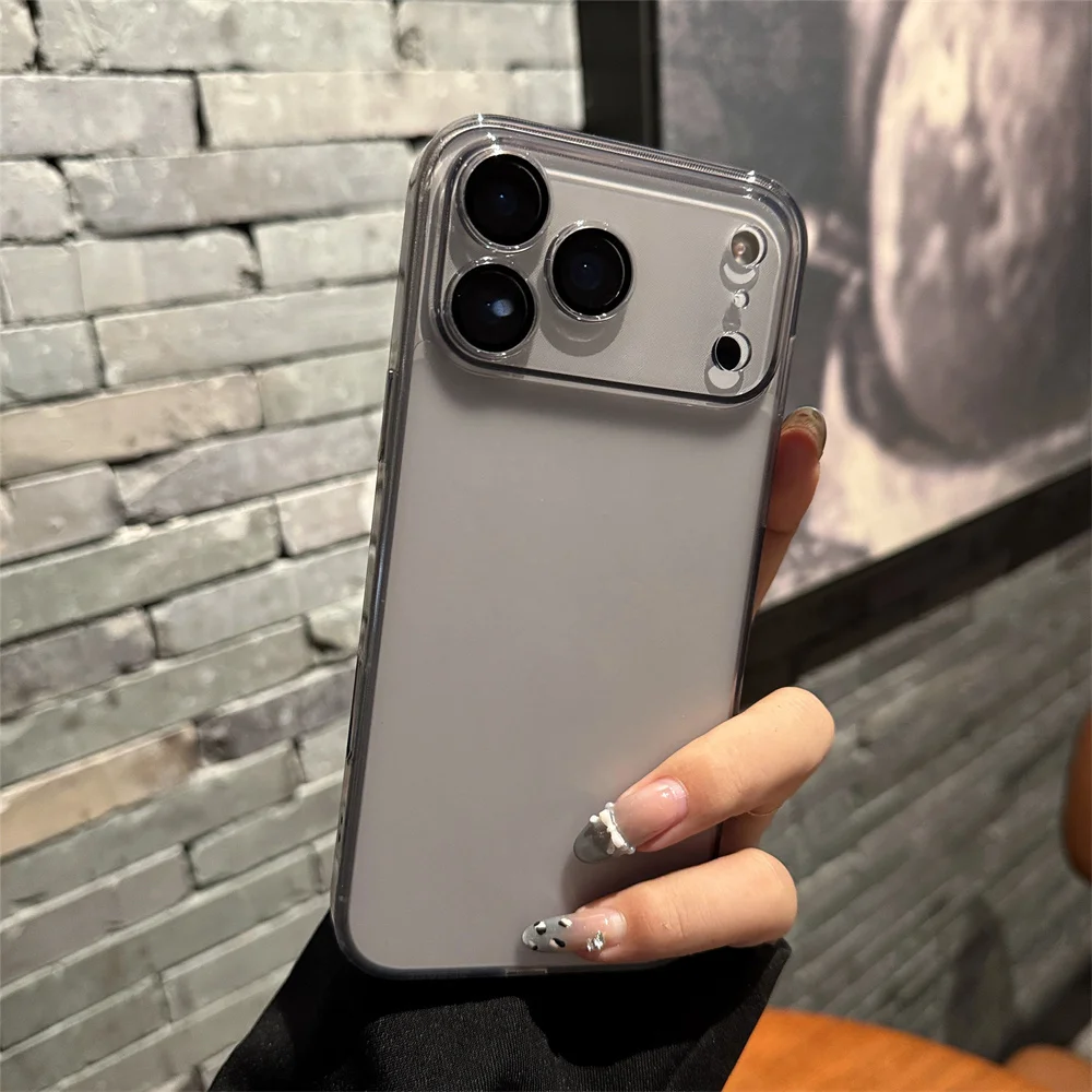 Luxury Frosted Glass Matte Transparent Phone Case with Lens Protection and Shockproof Cover