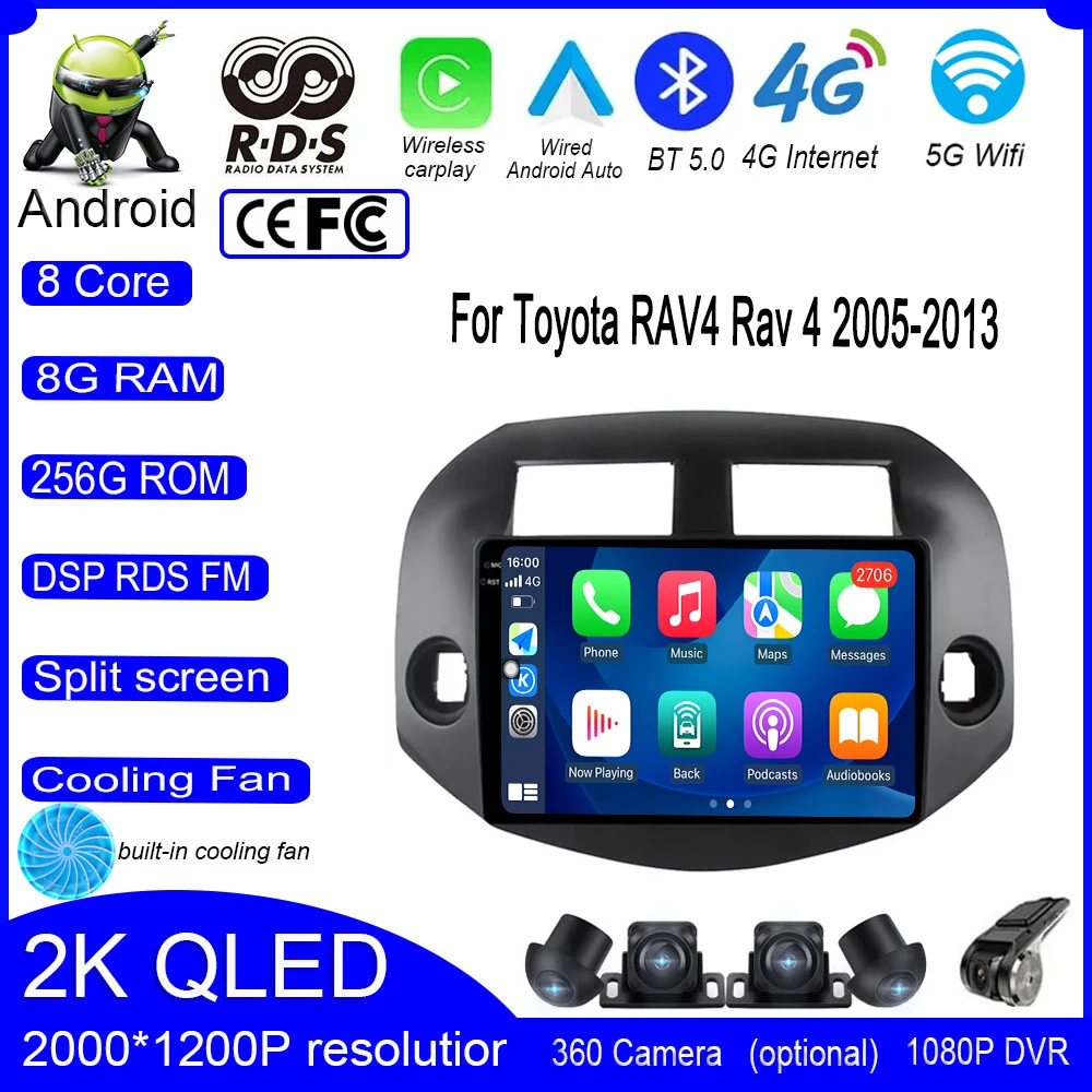 

10 Inch For Toyota RAV4 RAV 4 2005-2013 Android 13 IPS QLED Car WIFI 4G Radio Player Carplay Multimedia Navigation Stereo Screen