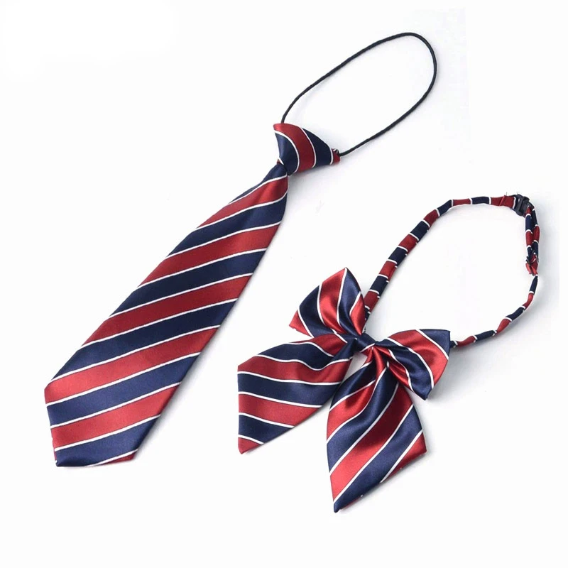 Kindergarten Student Navy Red Lazy Tie Fashion Striped Bowties Boy Girl Adjustable 3-12 Years Old School Uniform