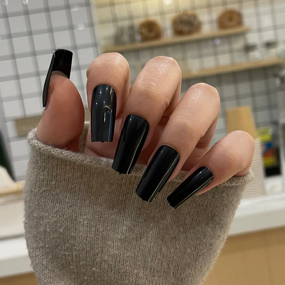 

24tips/opp New Black French Square False Nail Tips Profession False Nails Full Cover Pure Candy Color Press on Nails