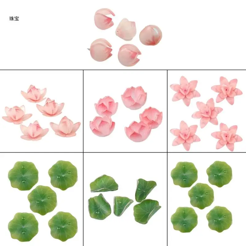 

X5QE 5pcs Jewelry Components Water Lilys Flower/Leaf Ornament Handmade Resin Craft Materials for Jewelry Making and Crafts