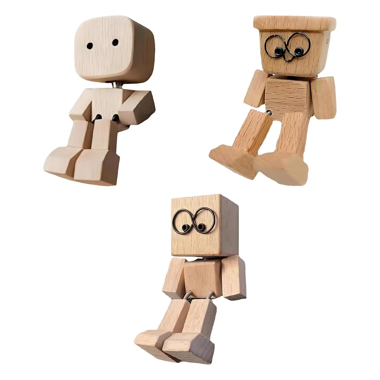 Car Dashboard Shaking Wooden Man Funny Wood Man Auto Decor Cute Shaking Feet Wooden Doll For Car Interior Figure Accessories